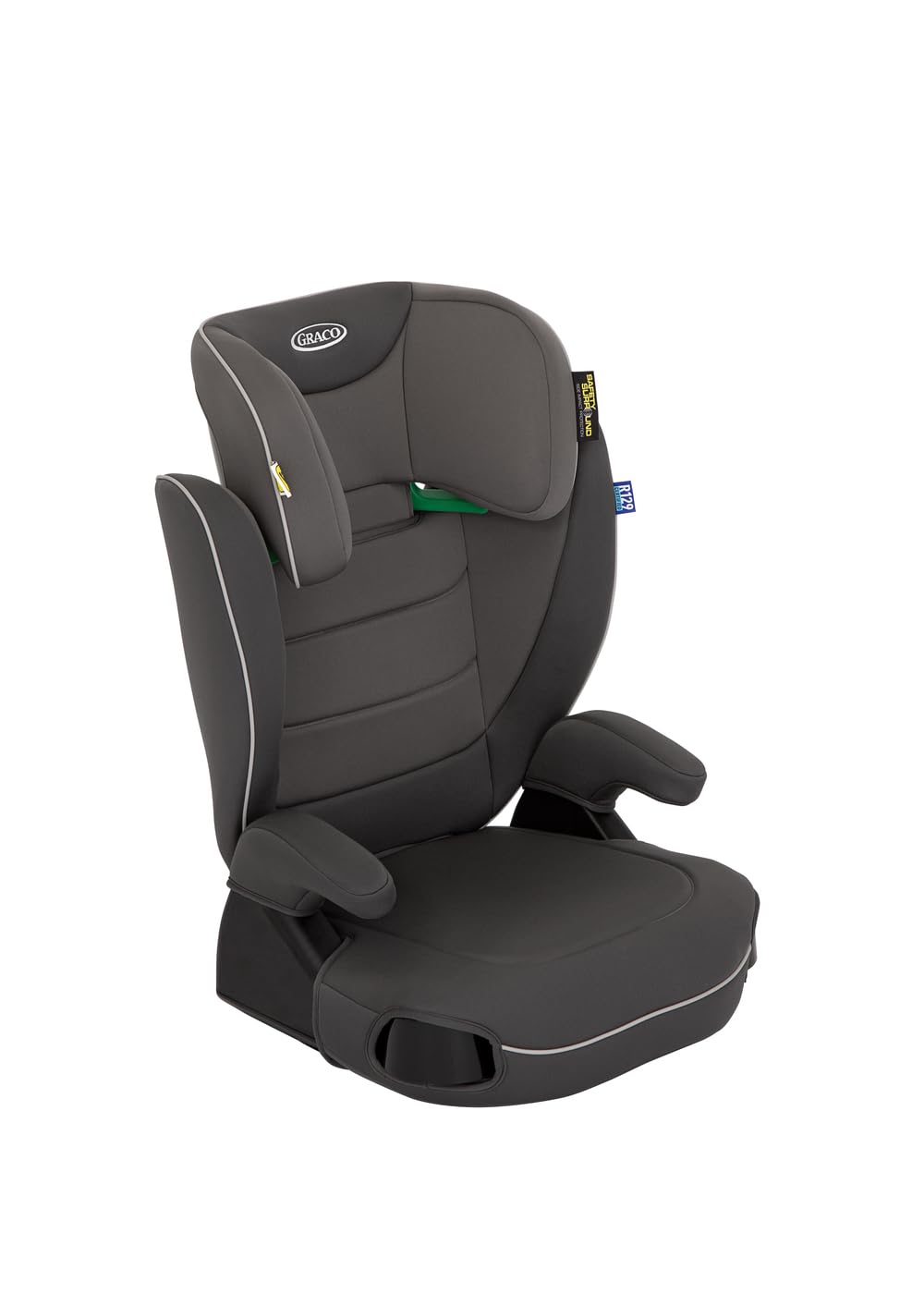 Graco Logico™ L i-Size R129, Kindersitz ca. 3,5 bis 12 Jahre (100 bis 150 cm), höhenverstellbare Kopfstütze, waschbare Sitzbezüge, Installation mit Fahrzeuggurt, Kindersitz grau, Iron