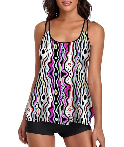 Image of Urchics 2026 Women Two Piece Tankini Swimsuit Tummy Control Plus Size Long Torso Top and High Waisted Boyshorts Bathing Suits