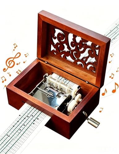 Cuzit Boîte à Musique à manivelle en Bois gravée avec Mouvement 15 Notes à Monter soi-même avec Un poinçon 14 Feuilles de Papier Vierge et 16 Feuilles...