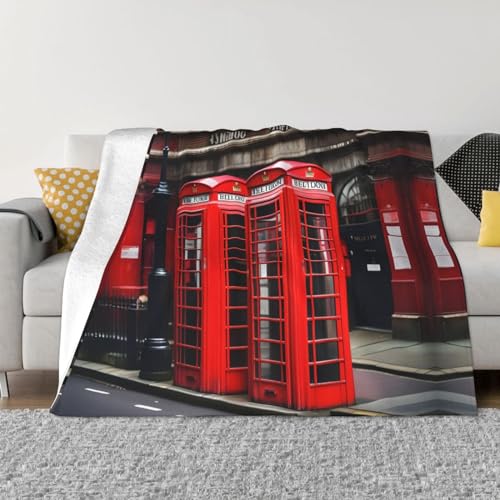 YQxwJL Couverture polaire flanelle, cabine téléphonique London Street Print couverture plaid douce et chaude, pour canapé, lit et extérieur