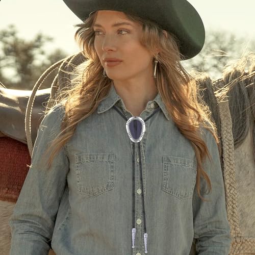 Image of HUABOLA CALYN Bolo Tie for Men Women, Native American Rodeo Cowboy Turquoise /Scorpion /Tiger Eye /Black Agate Leather Necktie