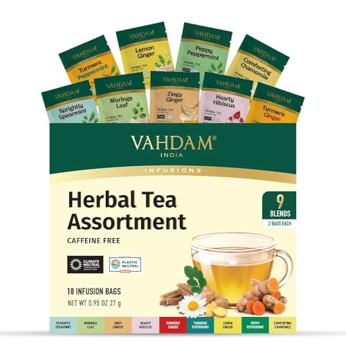 VAHDAM, Caja De Regalo Surtido De Té Infusiones (18 Bolsitas, 9 Sabores) Sin Cafeína, No GMO | Caja de Té de Hierbas | Tés de Hierbas Surtidos VAHDAM, Caja De Regalo Surtido De Té Infusiones (18 Bolsitas, 9 Sabores) Sin Cafeína, No GMO | Caja de Té de Hierbas | Tés de Hierbas Surtidos