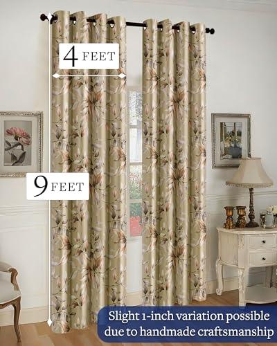 Image of Cloth Fusion Printed 100% Blackout Long Door Curtains 9 Feet Set of 2