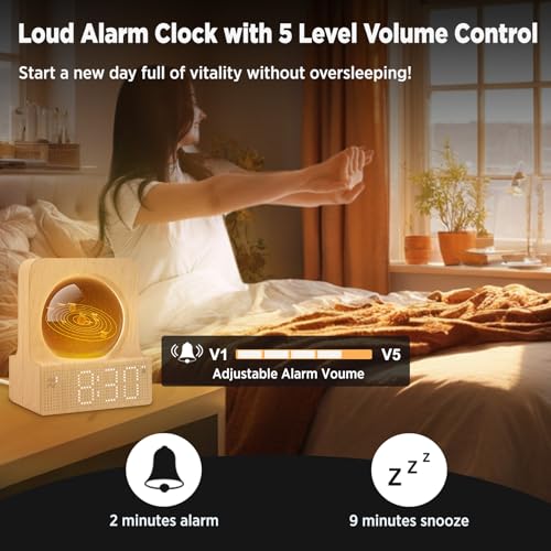 DreamSky Space Alarm Clock for Kids Teens, Small Digital Clock with RGB Night Light for Bedroom, Colorful Crystal Ball Decor for Living Room Office, Dimmer, Gifts for Boys Girls Women (Wood Grain) by DreamSky - Image 6