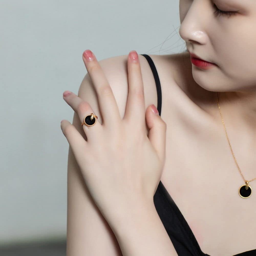 HGJH Anello Regolabile,Chunkyrings Regolabili per Donna Grande Tondo Naturale Nero Onice Argento Sterling 925 Nodo Celtico Placcato Oro 7 Chakra FEDI Nuziali Promettono Anelli per Ragazze Signore