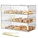 Cityjoy 3-stöckige Aufsatzvitrine mit elastischer Autotür, 49,5 x 37,8 x 26,2 cm, Acryl, Gebäckvitrine, Lebensmittelvitrine, Box für Brot, Dessert, Kekse, Backen