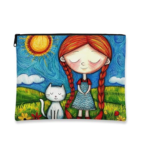 Fanciful - Bolsa de maquillaje colorida para niñas y gatos, bolsas de viaje para mujeres, bolsa pequeña de lona portátil con cremallera, organizador de neceser de regalo, Varios colores, 7x9 Inch
