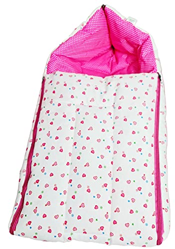 Image of BRANDONN Combo of Baby Bed with Net | Carry Bag | 4 Pcs Bedding Set(0-6 Months) (Small Hearts Pink)