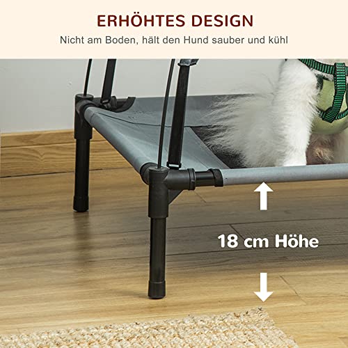 PawHut Erhöhtes Hundebett mit Baldachin, Haustierbett, Hundeliege Outdoor mit Dach, Atmungsaktiv, Taftstoff für Camping Grau 76 x 61 x 73 cm
