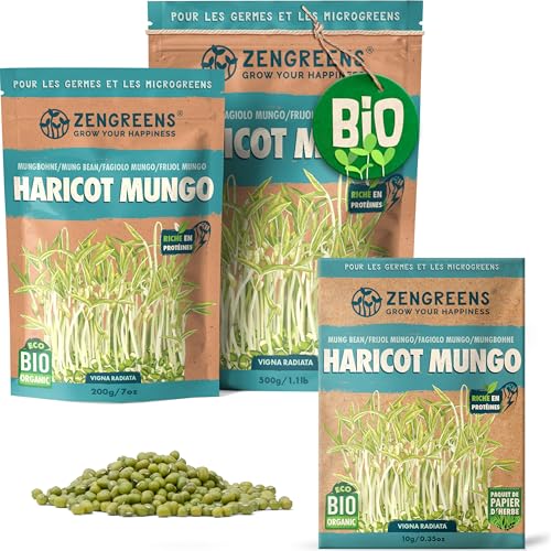 ZenGreens® - Graines de haricots mungo bio - Choisissez entre 10g, 200g et 500g - Graines de haricots mungo avec un taux de germination supérieur à 97% -...