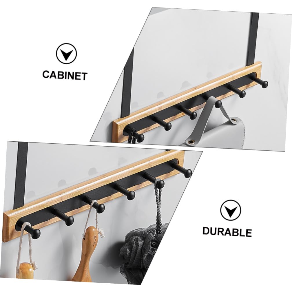 Gancho para Puerta Trasera Desmontable sin Perforaciones Negro | Aluminio y Bambú, Diseño Pieza D, para Ropa y Bolsos, Uso en Garaje y Taquillas