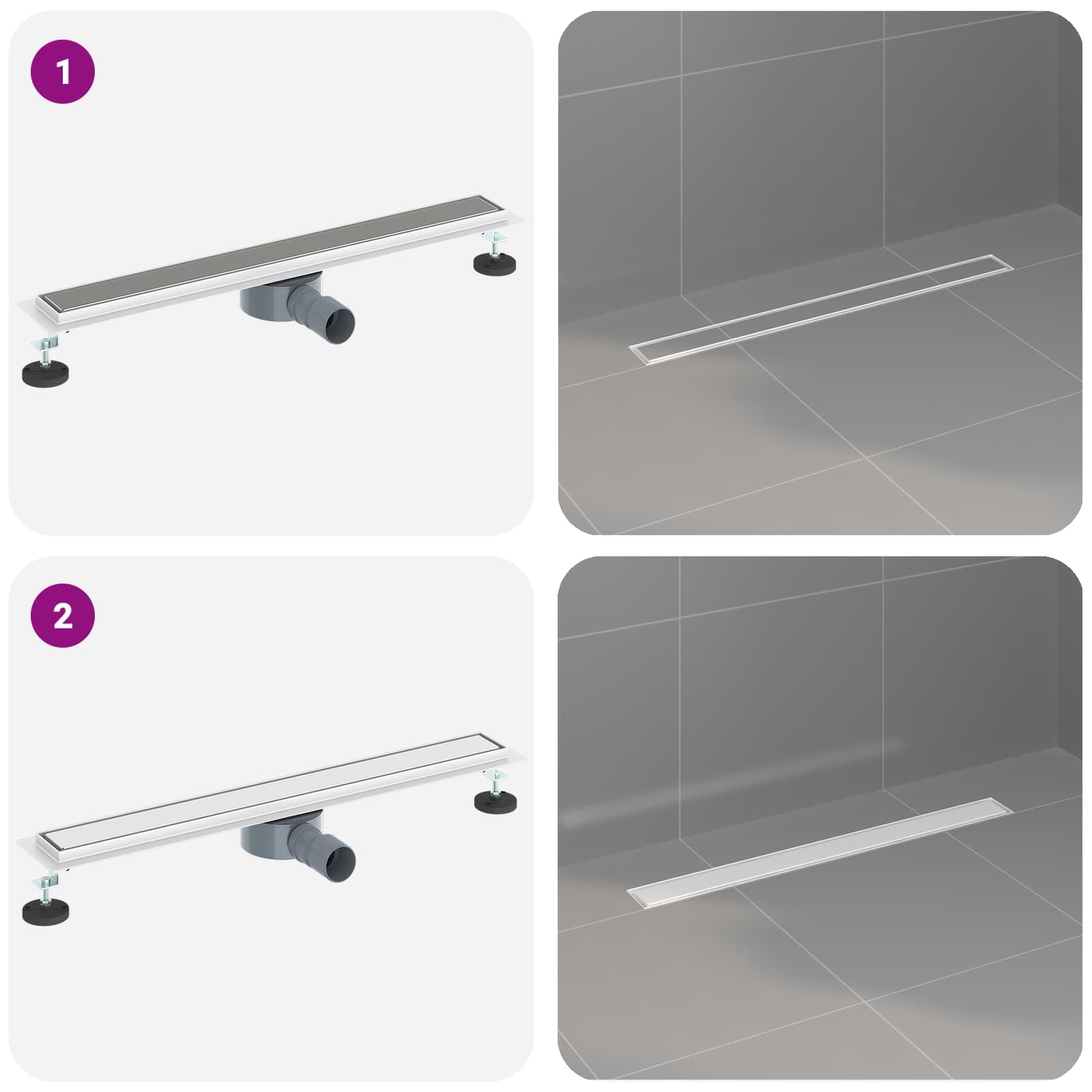 Desagüe de ducha de acero inoxidable 304 con sifón de 360°, ajustable de 0 a 30 mm, 70 cm de longitud, gorro reversible 2 en 1, válvula de desagüe para ducha y lavabo, accesorios de bañera en
