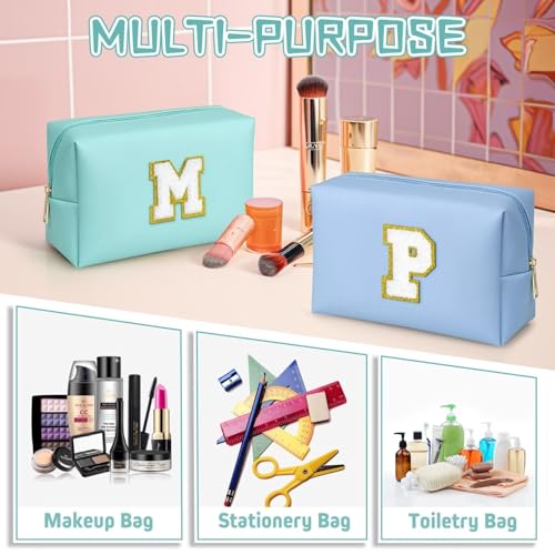 TOPEAST-Preppy-Makeup-Bag-Personalized-Initial-Bags-with-Zipper-Cute-Makeup-Pouch-PU-Leather-Waterproof-Cosmetic-Bag-Birthday-Gift-For-Daughter-Preppy-Things-For-Girls-Blue-A