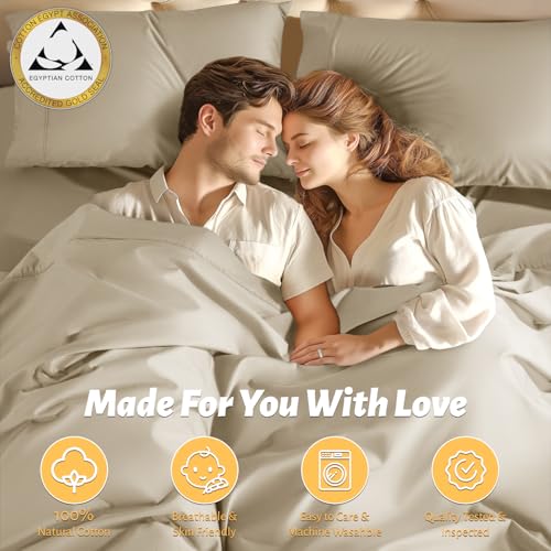 Shilucheng 100% Egyptian Cotton King Size Sheets Set - 1000 Thread Count,Luxury Cotton Bed Sheets,Breathable & Cooling Bedding and Pillow Cases, 16 Inch Deep Pocket - 6 Piece (Linen, King)