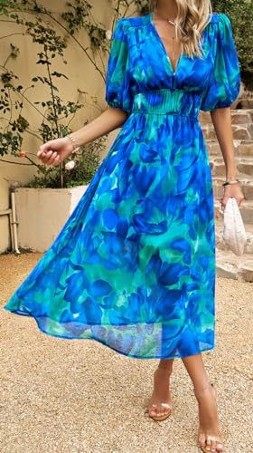 Image of Sister Amy Women's Boho Floral Print Square Neck Beach Party Flowy Ruffle Midi Dress