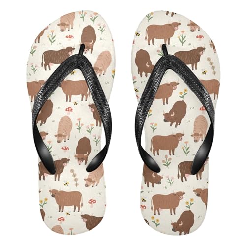 Highland Cow Flowers Floral Flip Flop Beach Summer Casual Sandal for Women & Men Shower Shoes 2301704