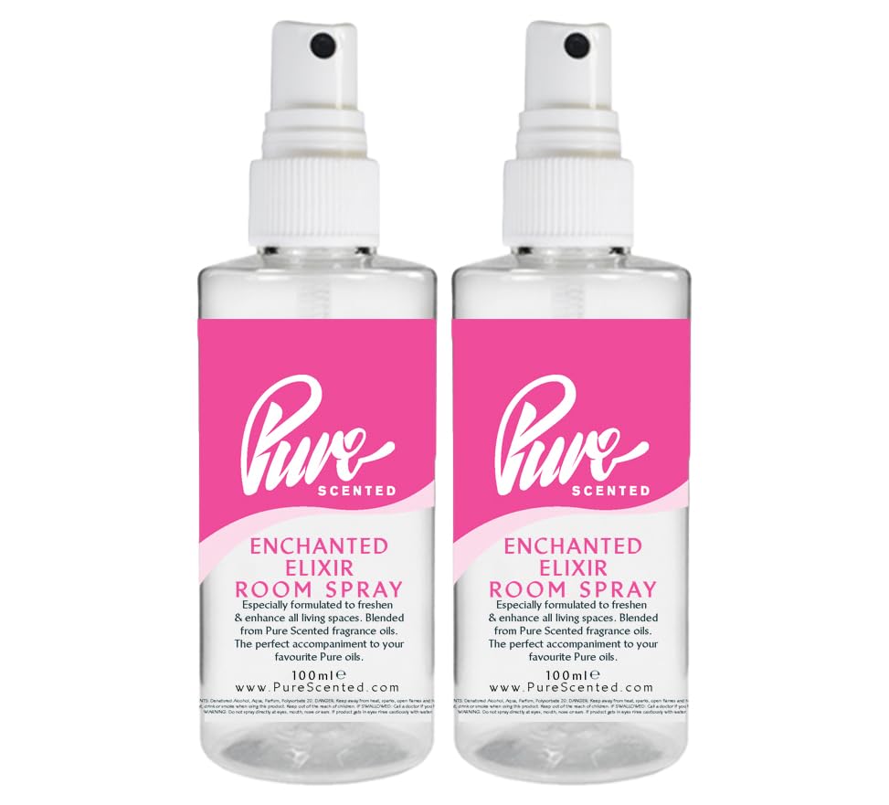 "Pure Scented 200ml Room & Fabric Sprays 2 x 100ml Suitable For Home, Car, Caravan, Work, Gym Bags, Odour Eliminators (2 x 100ml, Enchanted Elixir)"