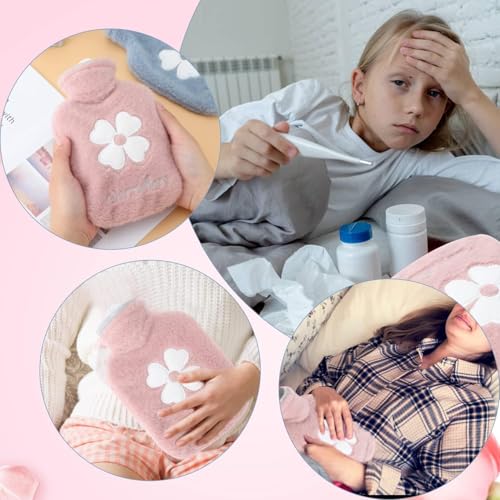 Image of Nuvex Hot Water Bottle with Soft Plush Cover 1000ml, Reusable Rubber Hot Water Bag, Heating Pad for Period Cramps, Pain Relief, Neck, Hand & Bed Warmer, Hot & Cold Therapy For Home & Travel (Pink)
