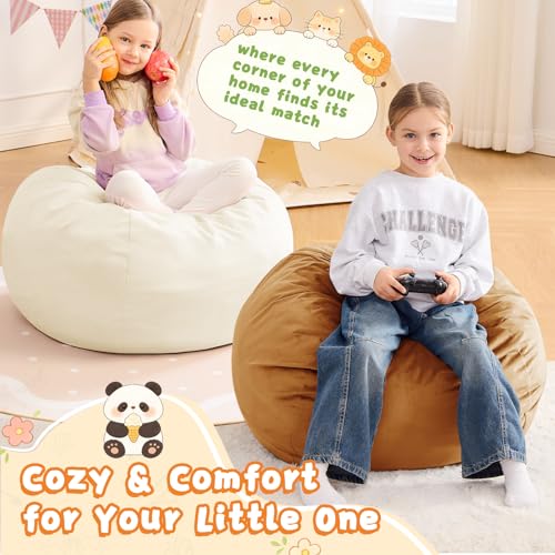 Image of Bean Bag Chairs for Kids - 2.5FT Round Memory Foam Furniture BeanBag Chair - Kids /Teens Bean Bag Sofa with Soft Micro Fiber Cover - Fluffy Couch for Playroom Living Room Bedroom, Golden Brown