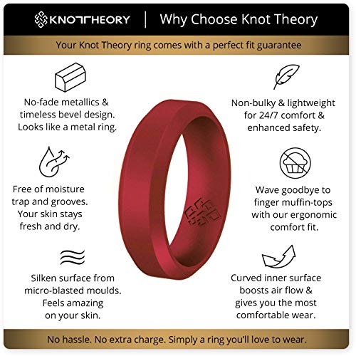 Knot Theory Satin Chrome Red Silicone Ring for Men Women - Breathable Bevel Comfort Fit 6mm Wedding Band Size 11