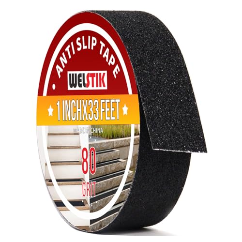 WELSTIK Heavy Duty Anti Slip Tape Grip Tape Friction for Staircase Step Treads Indoor Outdoor Black 25mmx10m
