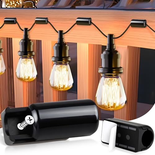 Nearockle Hooks for Outdoor String Lights, 25Pcs Upgraded Lock Wire Heavy Duty Clips with Screws...