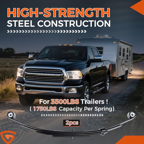 GEARCESS Trailer Leaf Spring 4 Leaf 1750 lbs, for 3500lb Single Trailer Axle Suspension Kit, with U-Bolt & Hanger Kit; Double Eyes 25-1/4" L, 1-3/4" Width, 9/16 Eye I.D, fits for SW4B - Set 2 by GEARCESS - Image 2