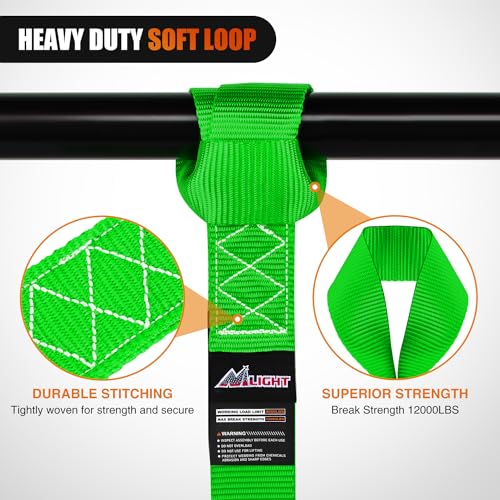 Image of Nilight Soft Loop 1.7 inchx17 inch Motorcycle Tie Down Straps Heavy Duty 12000Lbs Max Break Strength for Securing ATV UTV Kayak Moving Cargo (8PK-Green)