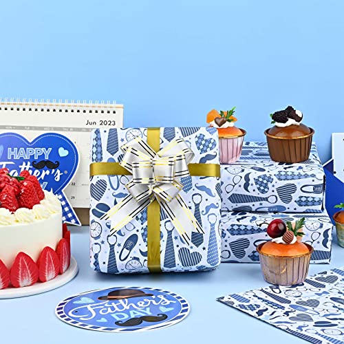 Bolsome 10 Sheets 28 * 20 Inches Father’s Day Gift Wrap Paper, Blue Bow Tie Neck Tie Mustache Print Happy Father’s Day Wrapping Paper For Men, Birthday Party, Father’s Day Diy Craft #TOP7