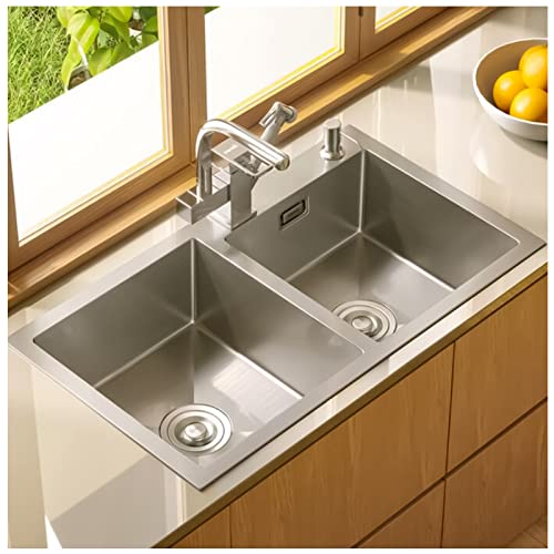 INGVY Fregadero De Cocina De Doble Cuenco Plateado Fregadero Cuadrado De Acero Inoxidable con 2 Escurridores Y Kit De Montaje Adecuado para Opciones De Múltiples Tamaños De Cocina (Color : E, Size
