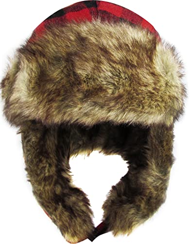 Kbethos KBW-604 RED-BLK Lumberjack Plaid Aviator Trapper Hat Trooper Ear Flaps Ushanka Eskimo Russian Cold thumb #1