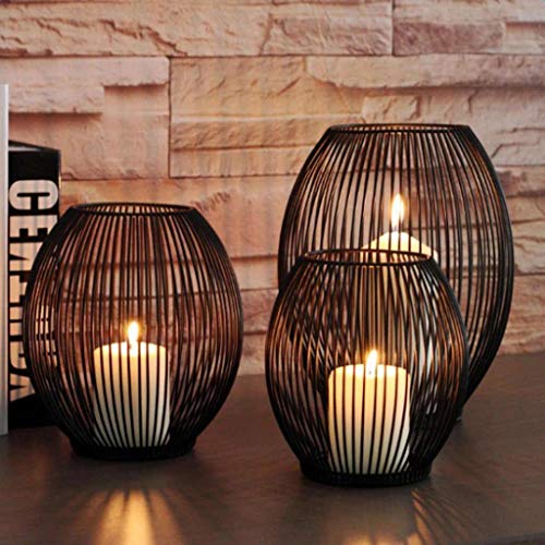 3 x Black Metal Cage Decorative Candle Lanterns Set of 3 Lanterns...