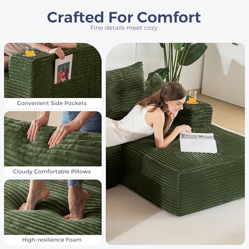 Image of MAXYOYO 132 inch Giant U-Shaped Modular Sectional Couch, Modern Boneless Couch for Living Room, Sofa in A Box, Oversized Sofa with Deep Seat, No Assembly Required, Green