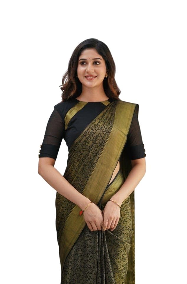 Flosive Women's Beautiful Dola silk Woven Border With Zari Blouse Piece