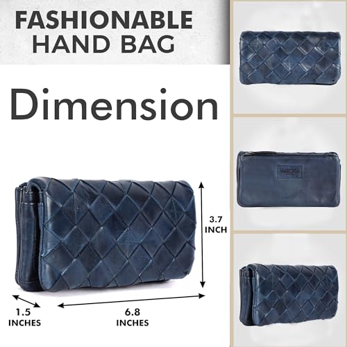 Genuine Leather Wallets for Women, Small Wallet for Ladies Zipper Coin Purse Credit Card Holder with Strap (VL-167-NAVY)4