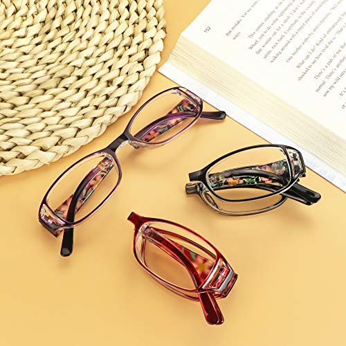 Image of VisionGlobal 3 Pairs Reading Glasses Foldable Readers with Blue Light Blocking lens Compact Folding Glasses for Women Reading Case Included (3 Color, +1.00 Magnification)