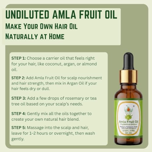 Image of KUNJ Amla Fruit Hair Oil (Phyllanthus emblica) 30ml - 100% Pure & Natural Cold Pressed Undiluted Therapeutic Grade for Hair Growth, Premature Grey Hair, Scalp Nourishment & Hair Fall Control