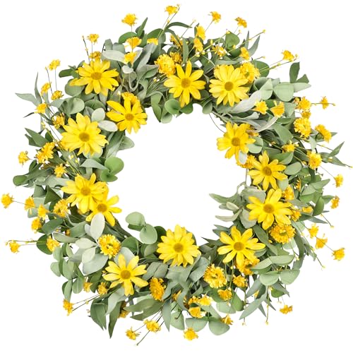 Artgar 26 Inch Daisy Wreath, Artificial Spring and Summer Wildflower