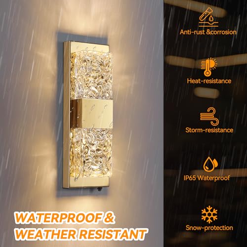 Image of 14.2 inch Dusk to Dawn Exterior Wall Light, 12W LED, Gold