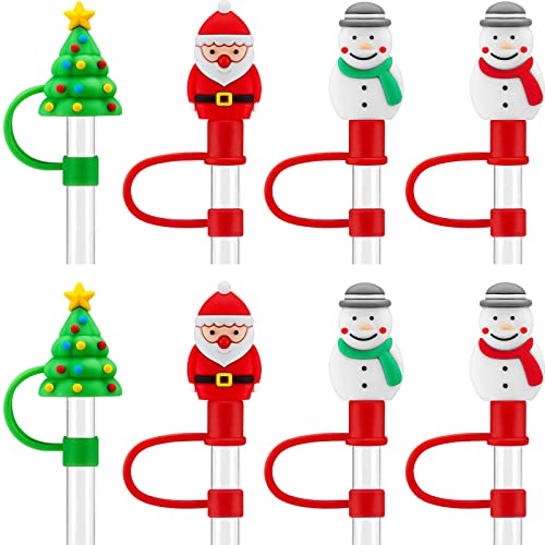 8 Pieces Straw Cover Christmas Silicone Straw Topper Drinking Straw Cover Straw Plug Adorable Straw Caps Reusable Cartoon Plugs Cover Drinking Dust Cap Splash Proof Straw Tip for Drinking (Snowman)