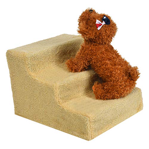 Chezaa Pet Stairs 3 Step Pets Ramp Cat Dog Ladder with Washable Cover,Durable Foldable Metal Frame,Suitable for Small or Medium Pets- Ship from USA (Beige)