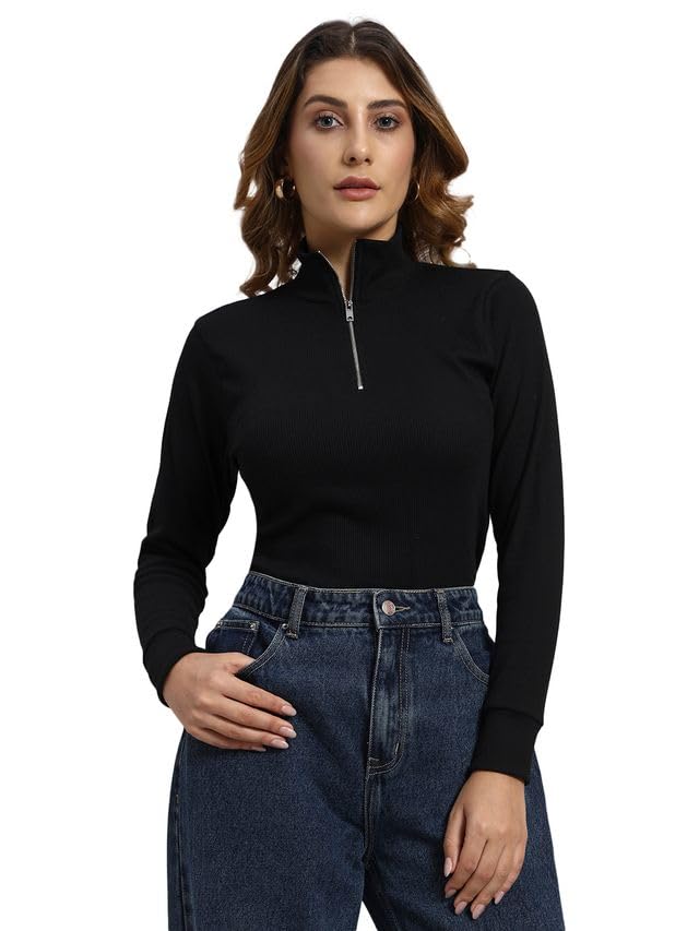 black blink! "Women’s Winter Wear Half Zip High Neck T-Shirt | Full Sleeve Ribbed Top for Casual & Stylish Outfits-picture-40