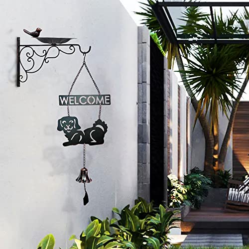 Ofilles Metal Garden Welcome Sign For Wall, Plant Hanging Brackets With Bird Feeder/Birdbath Bowl, Garden Home Wall Art Decoration, Wall Mounted Small Door Bell. #TOP15