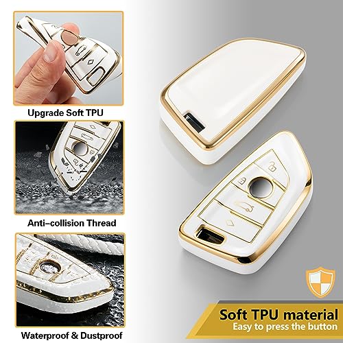 Image of for BMW Key Fob Cover with Metal Braided Rope Keychain for BMW Accessories, Upgraded Blade Shape Soft Key Case for 1 /3 /5 Series X1 /2 /3 / /5 GT3 /5 /6 Key (Gold Edge B)