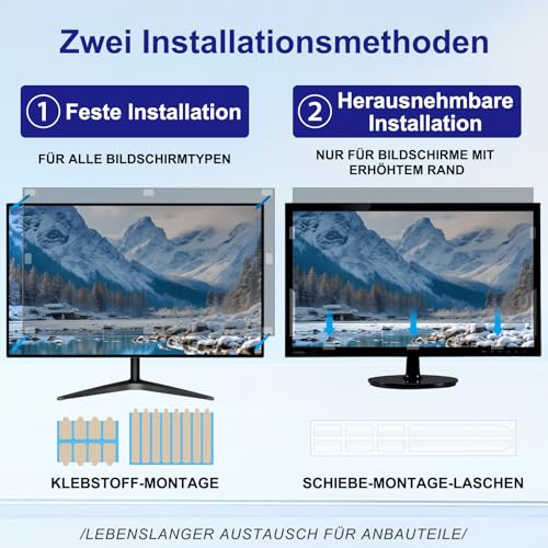 LUSA DESIGN 24 Zoll Monitor Blickschutzfilter für 16:9 Seitenverhältnis, Blendfrei Blaulichtfilter Computer Privacy Screen 24\ Sichtschutzfolie, Abnehmbarer Blickschutzfolie Sichtschutzfilter