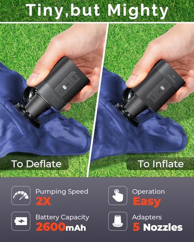 Image of ETENWOLF AIR 3 Air Pump for Inflatables with 2600 mAh Battery & Camping Light, Ultra-Fast and Mini Electric Air Pump, Inflate Deflate for Air Mattress, Pool Floats, Vacuum Storage Bags