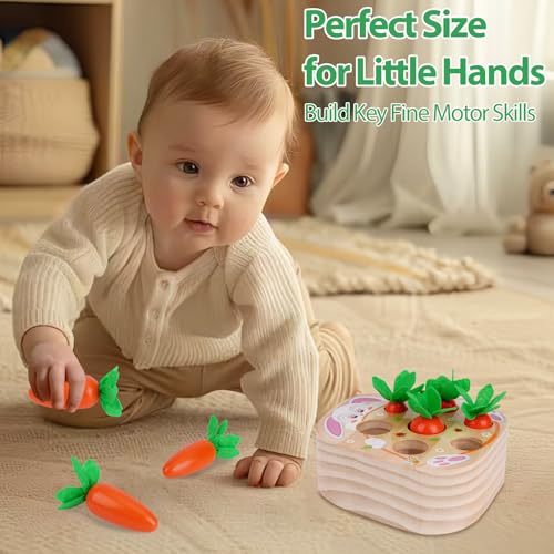 Image of KMTJT Montessori Toys for 2 3 Year Old Toddlers | Wooden Carrot Harvest Toy