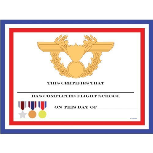 Fighter Pilot Party Favors- Flight School Certificates - 12pack