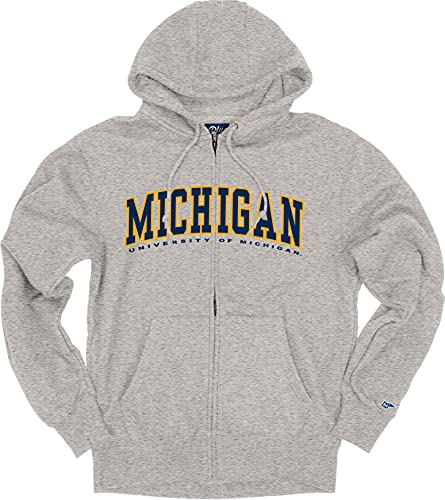 Blue 84 Men's Michigan Wolverines Full Zip Hoodie Twill Applique Grey, Grey, Medium - Image 3