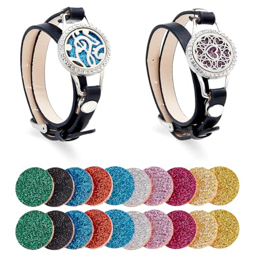 Hobbspring 2 Stile Parfüm-Diffusor Armband Diffusor Armband Für Ätherische Öle Aromatherapie Armbands Medaillon Mit Ersatz Lederband Und 20pcs Nachfüllpads Geschenk Für Freunde Zum Muttertag
